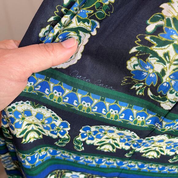 Cara Cara Jazzy Blue Green Print Puff Sleeve Smocked Cotton Midi Dress Sz S - Picture 8 of 13